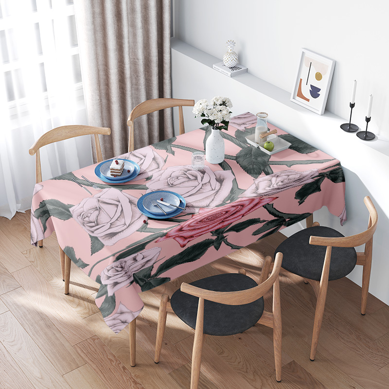 Home Textiles Com - ピンクの花のテーブルクロスとピンクのバラの装飾ダイニングルームの装飾ホームテキスタイル AliExpress.com
