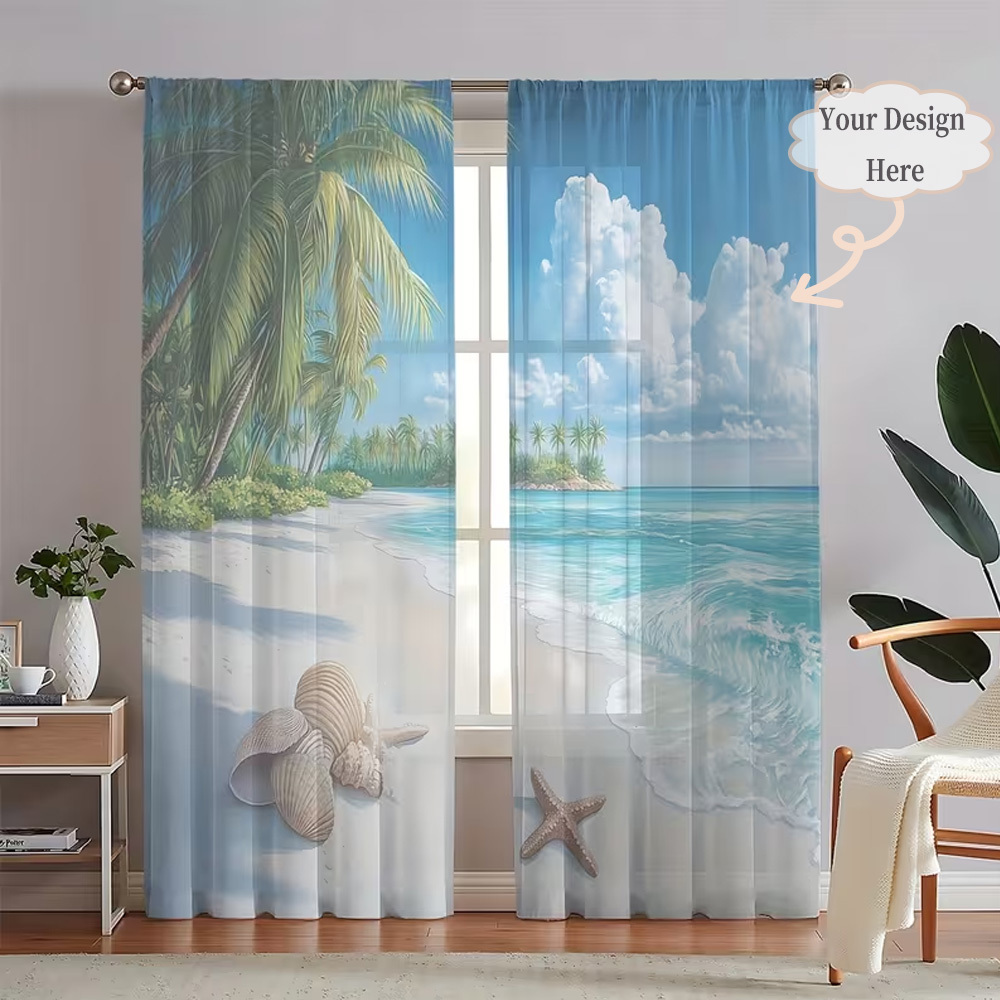 Home Textiles & Furnishings - カスタム2Dフラット2枚組シアーカーテン、お好みのデザイン/画像/色を自由に選択 - 簡単に掛けられるロッドポケットデザイン、家の装飾に