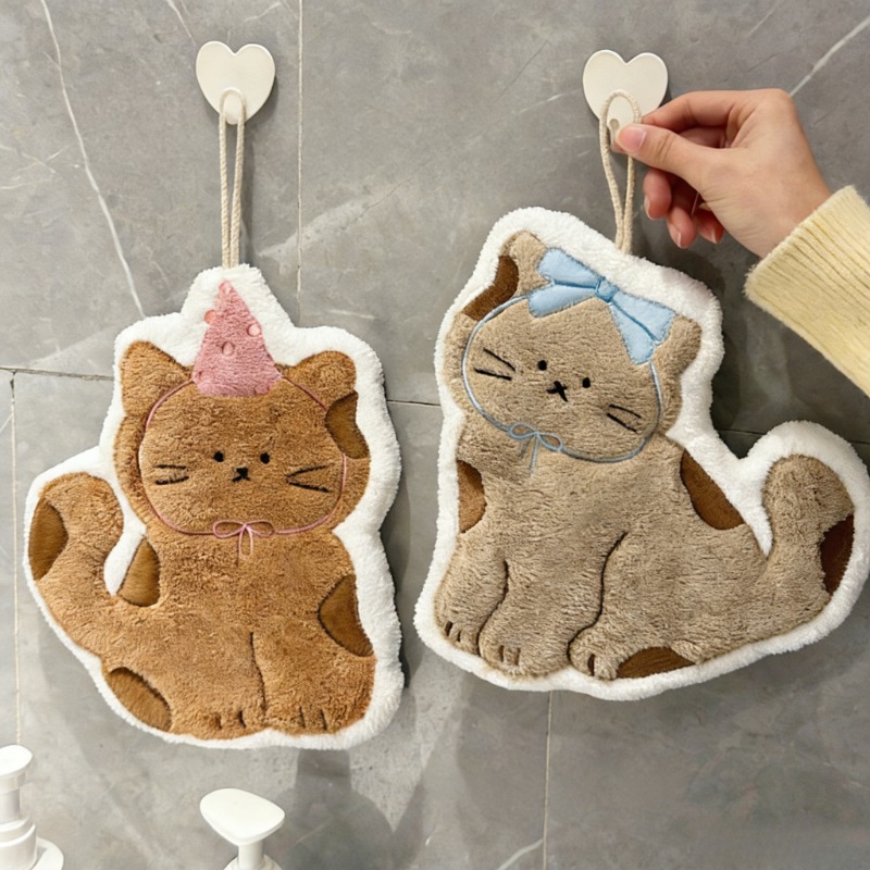 Home Textiles Towel - 創造性あふれるかわいい猫の形をしたハンギングハンドタオル、バスルームやキッチン用、ホームテキスタイル、子供たちが手を拭くのに。