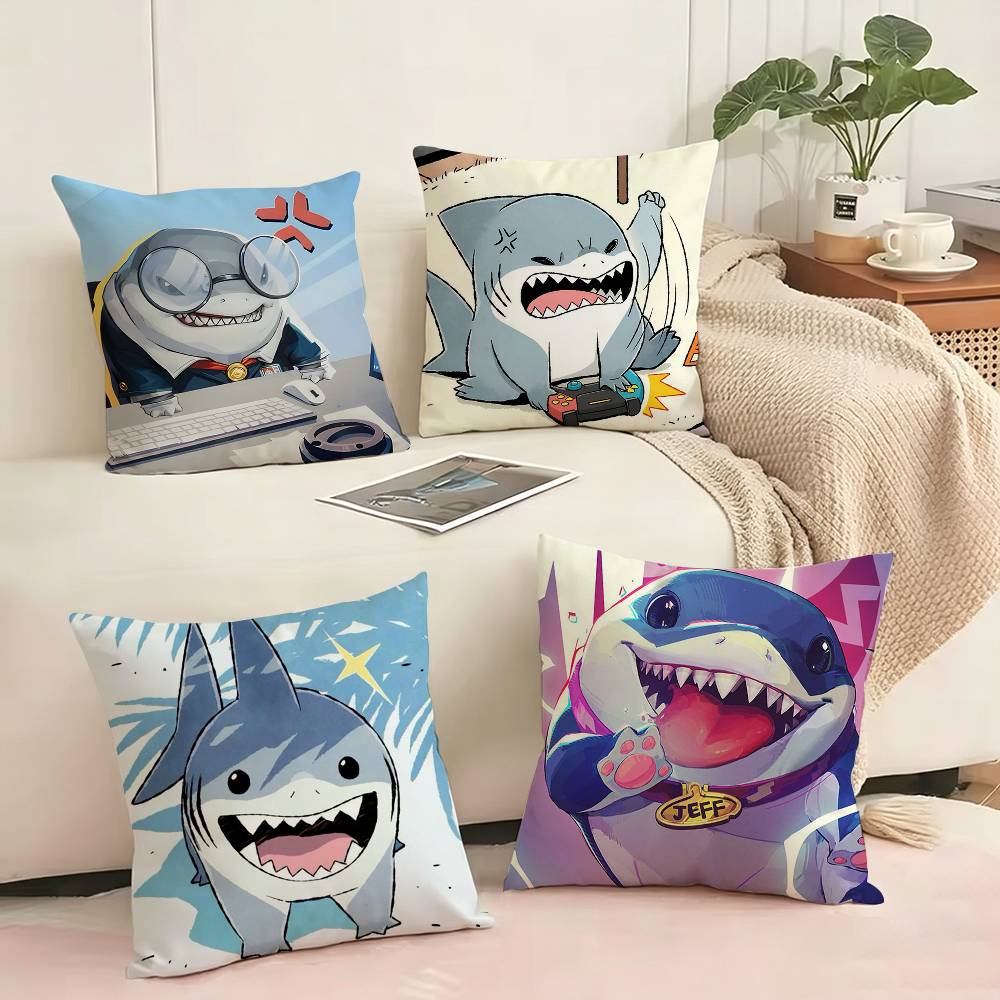 Home Landing Textiles - かわいいジェフ・ザ・ランド S-シャーク スクエア両面プリント枕カバー 寝室ベッドサイド枕 ソファクッションカバー ギフト