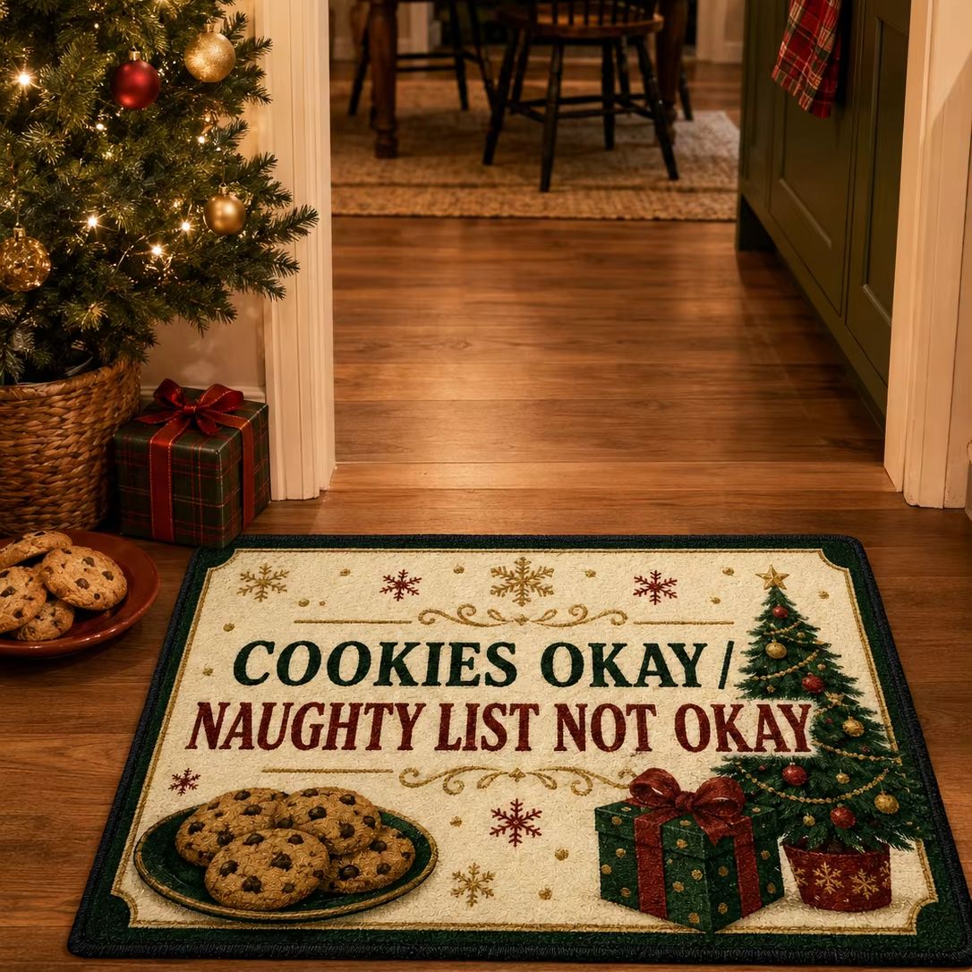 Home Textiles List - クリスマスドアマット クッキー オーケー・ノーテイ・リスト ノーオーケー ウェルカムマット 滑り止め付き玄関マット