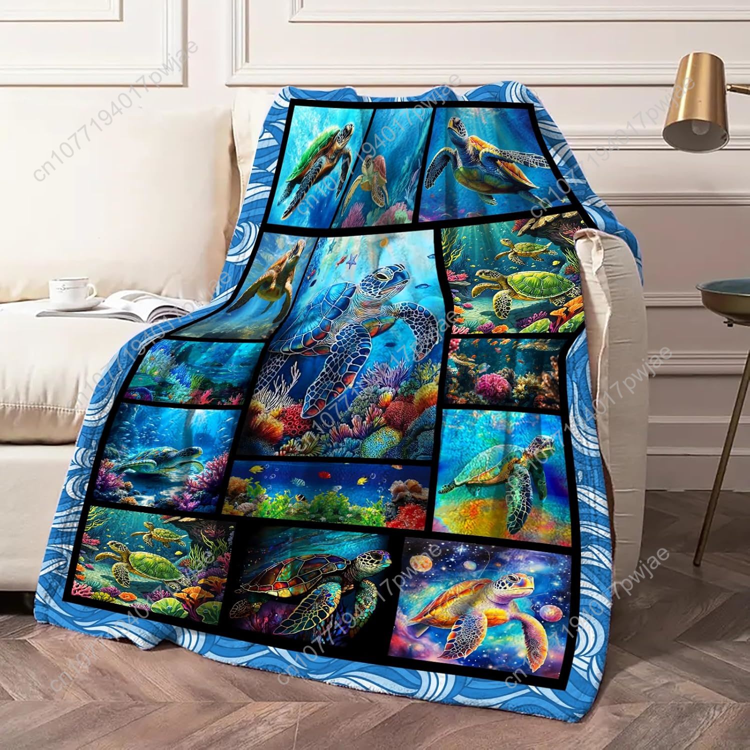 ウミガメ柄フランネルスローブランケット ソフトで心地よい海を - Home Textiles Towel のレビューと価格