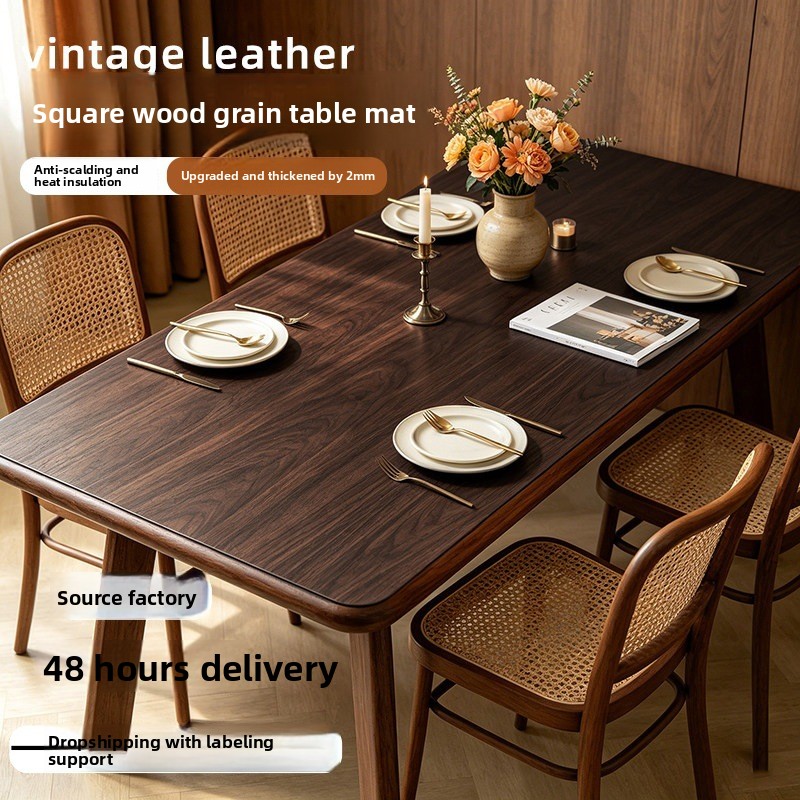 フェイクウッドグレインレザーテーブルカバー 防水 防油 洗濯 - Home Textiles Today News のレビューと価格
