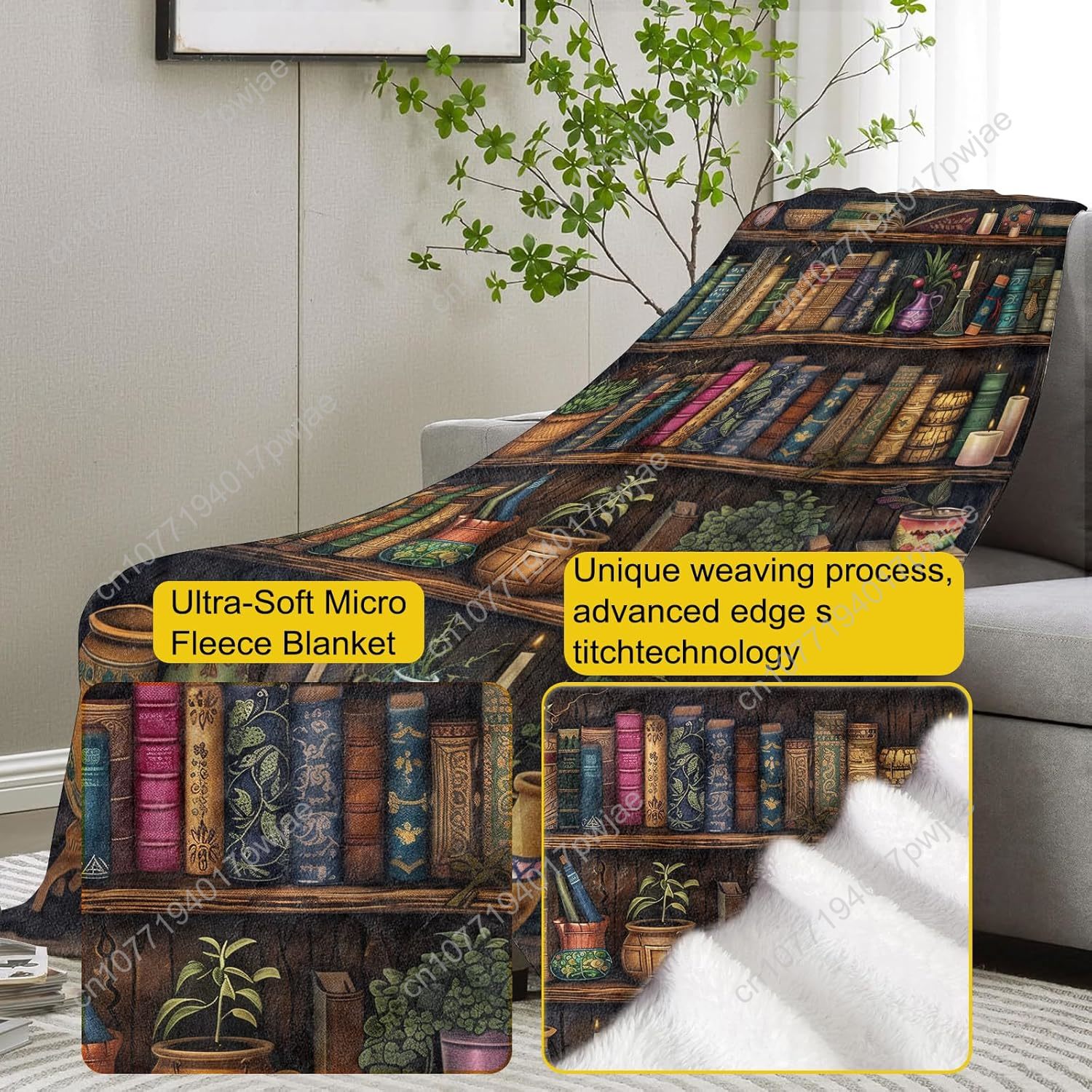 ヴィンテージブックシェルフブランケット、アンティークブックと - Home Textiles Towel のレビューと価格