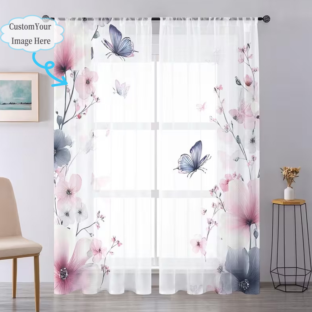 カスタム2Dフラット2枚組シアーカーテン、お好みのデザイン/ - Home Textiles & Furnishings のレビューと価格