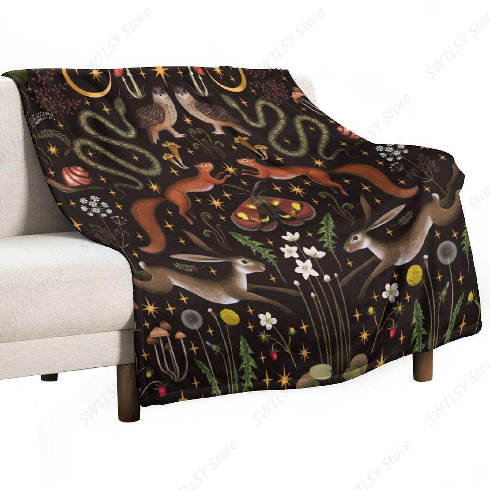 素朴な森のスローブランケット、おとぎ話の森の土地、野生動物、 - Home Landing Textiles のレビューと価格