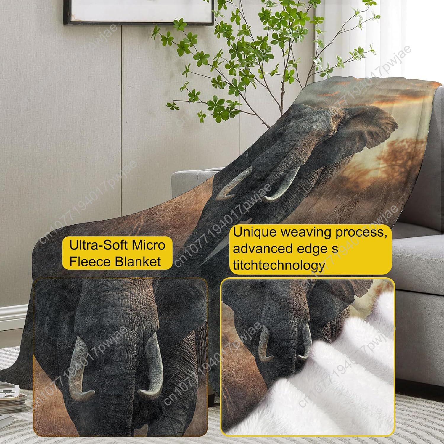 象の毛皮ブランケット、リアルな野生動物のシーンを再現した柔ら - Home Textiles Towel のレビューと価格