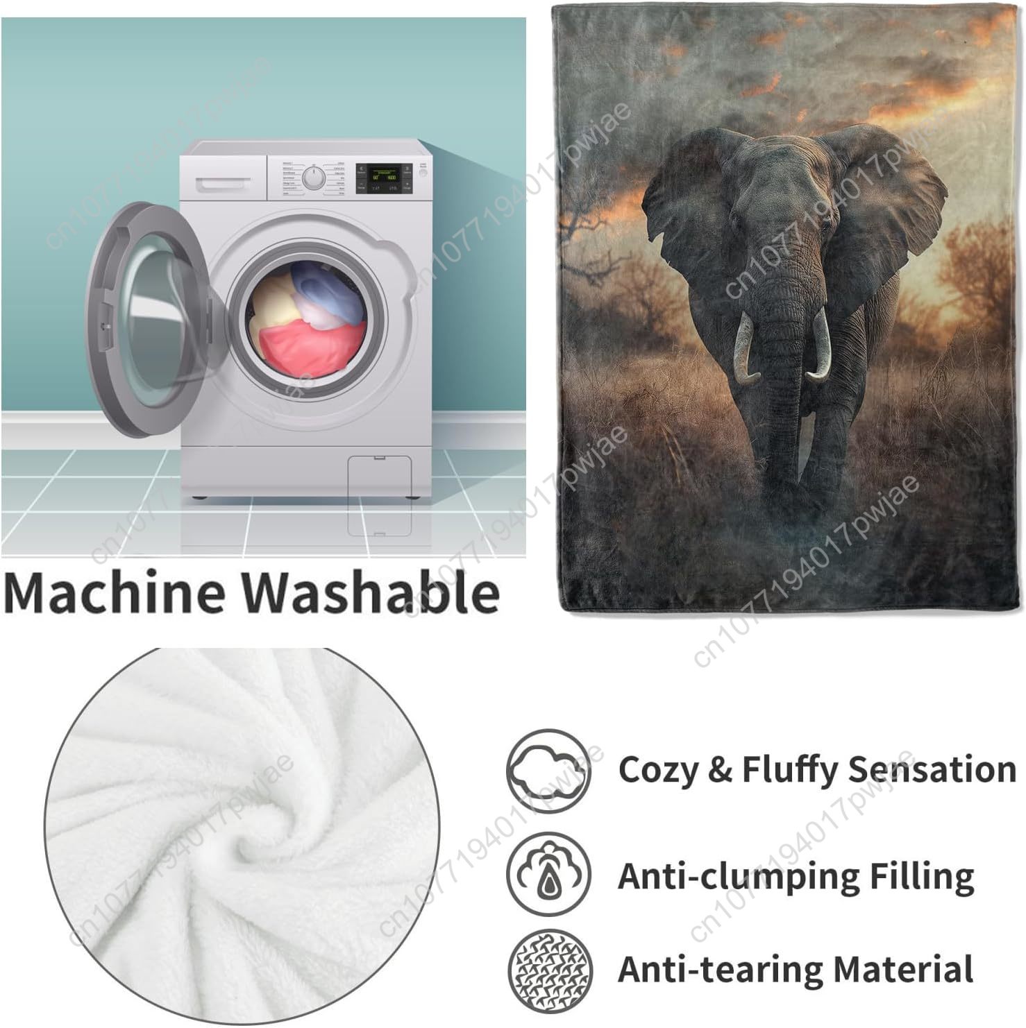 象の毛皮ブランケット、リアルな野生動物のシーンを再現した柔ら - Home Textiles Towel のレビューと価格