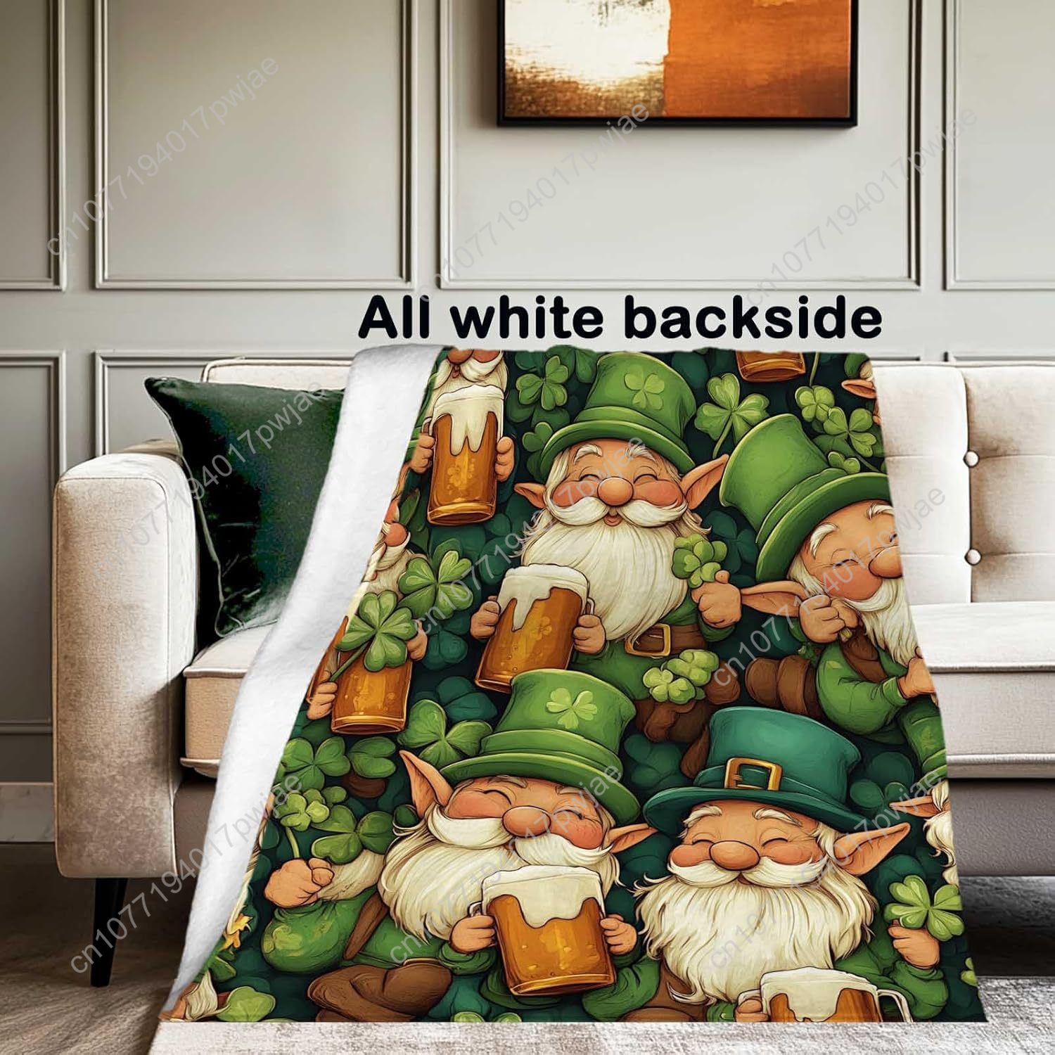 聖パトリックの日ノーム柄スローブランケット、ビールジョッキと - Home Textiles & Furnishings のレビューと価格