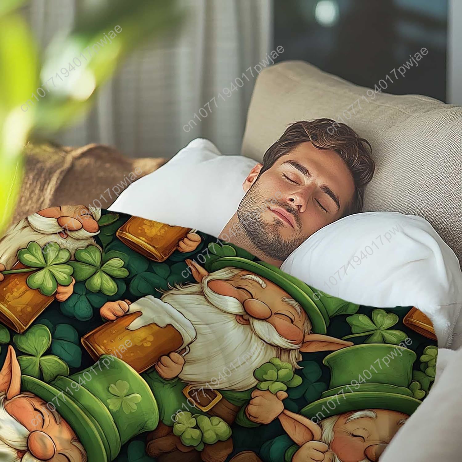 聖パトリックの日ノーム柄スローブランケット、ビールジョッキと - Home Textiles & Furnishings のレビューと価格