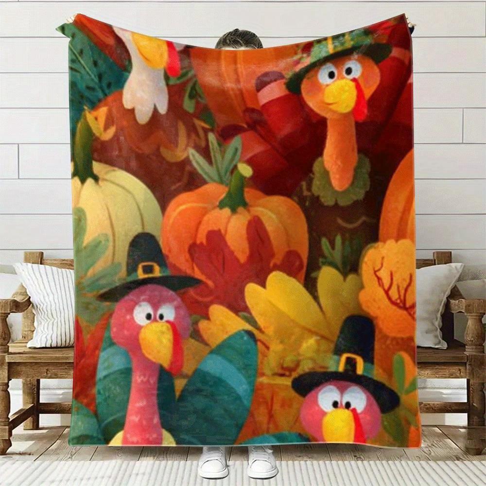 漫画の七面鳥とカボチャのパターン フランネルプリントブランケ - Home Textiles Turkey のレビューと価格