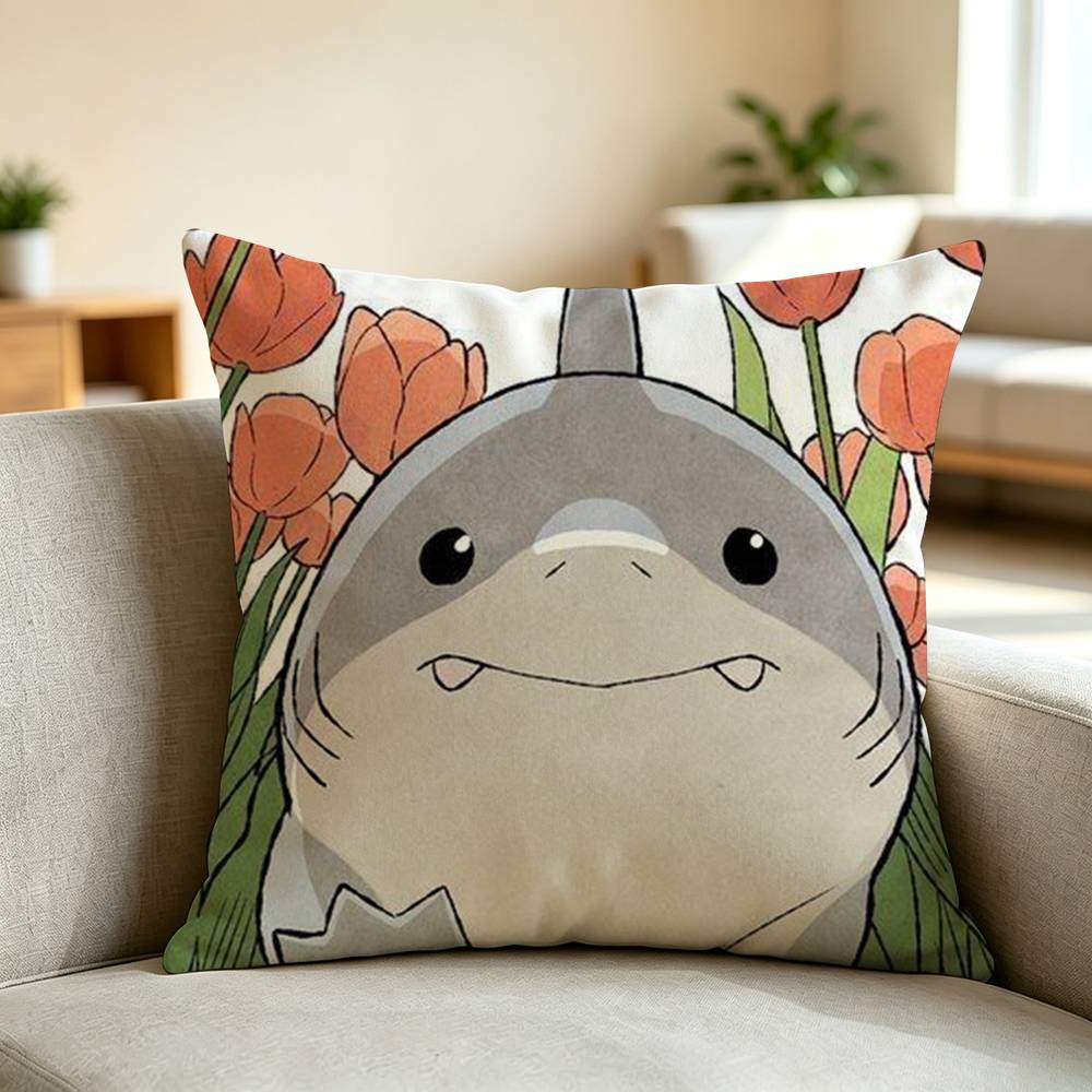 かわいいランドシャークのジェフ柄枕カバー、正方形両面ソファク - Home Landing Textiles のレビューと価格