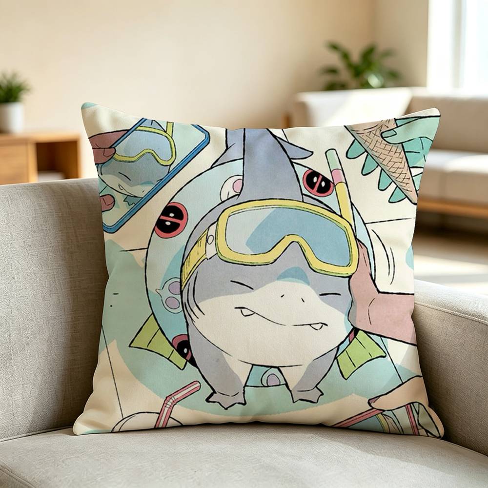 かわいいランドシャークのジェフ柄枕カバー、正方形両面ソファク - Home Landing Textiles のレビューと価格