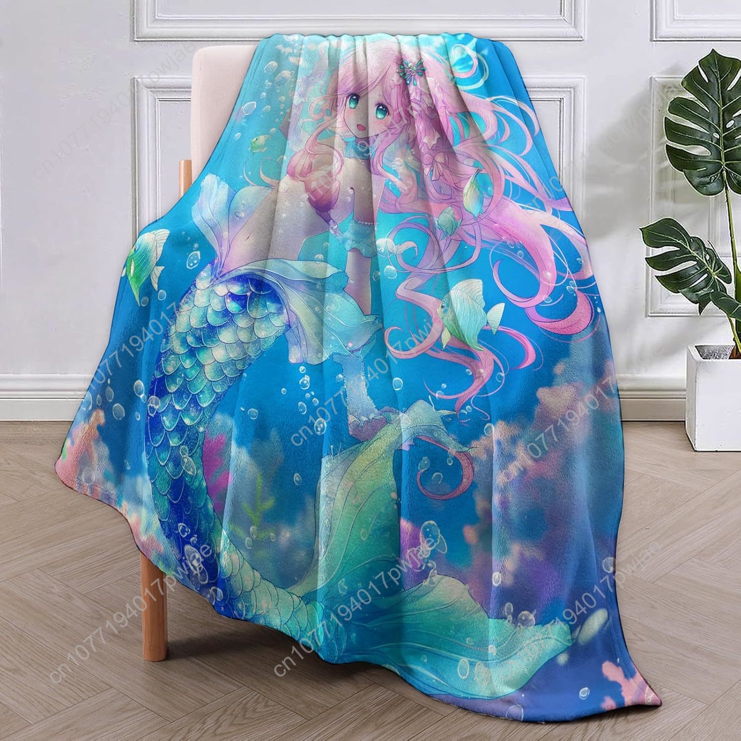 かわいい人魚ブランケット漫画フランネルスローブランケット柔ら - Home Textiles Towel のレビューと価格