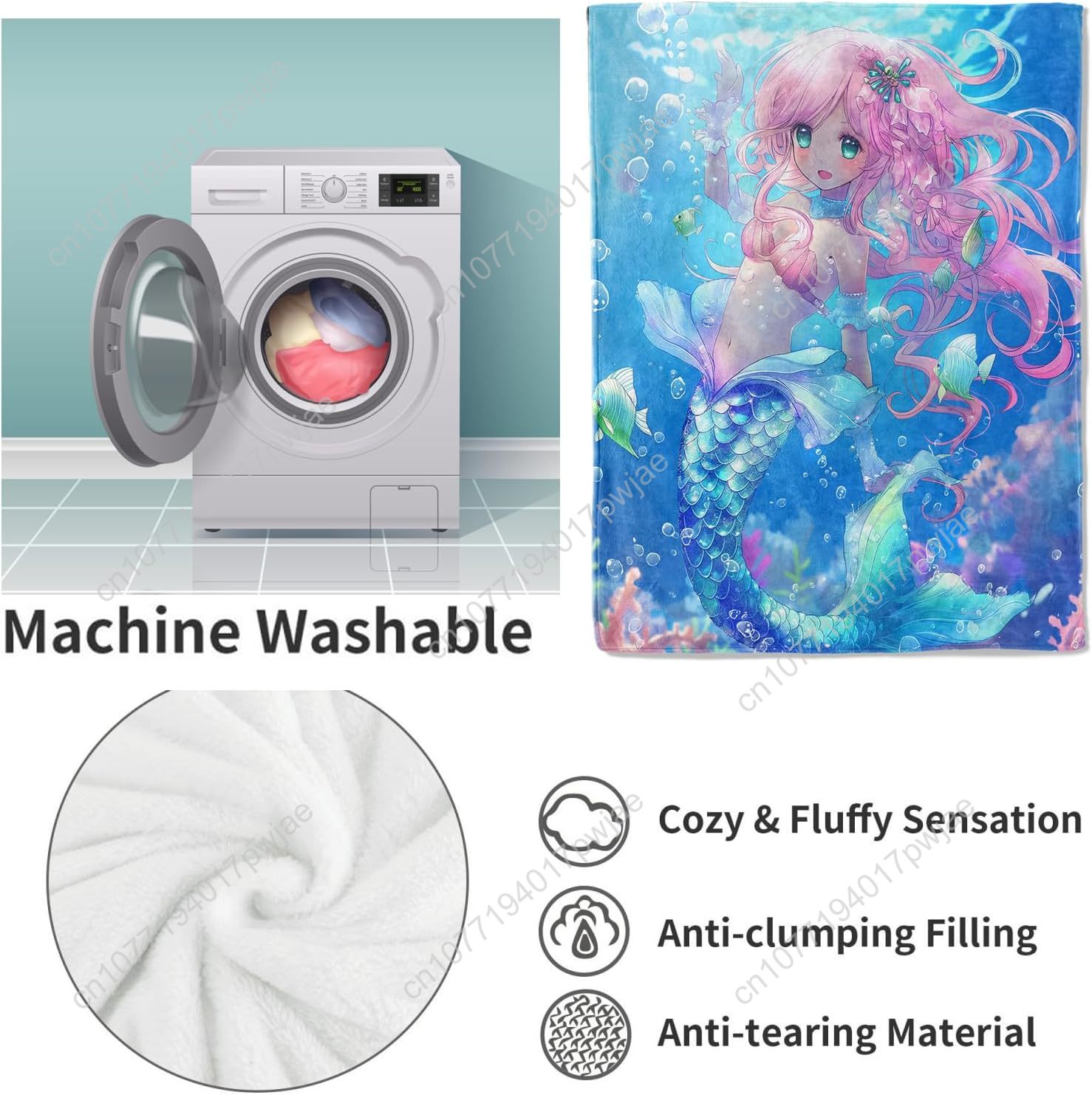 かわいい人魚ブランケット漫画フランネルスローブランケット柔ら - Home Textiles Towel のレビューと価格