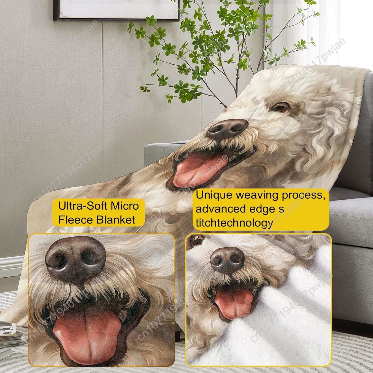 楽しいプードルの肖像画ブランケット、リアルな犬のデザイン、柔 - Home Textiles & Furnishings のレビューと価格