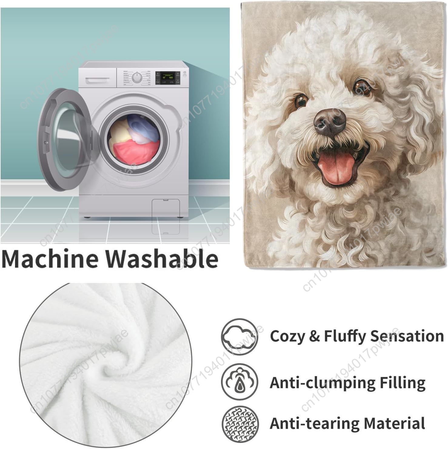 楽しいプードルの肖像画ブランケット、リアルな犬のデザイン、柔 - Home Textiles & Furnishings のレビューと価格